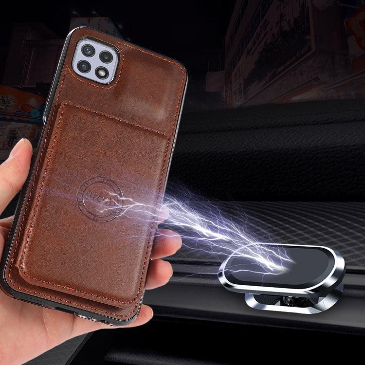 For Samsung Galaxy A22 5G Calf Texture Magnetic Card Bag PU Phone Case