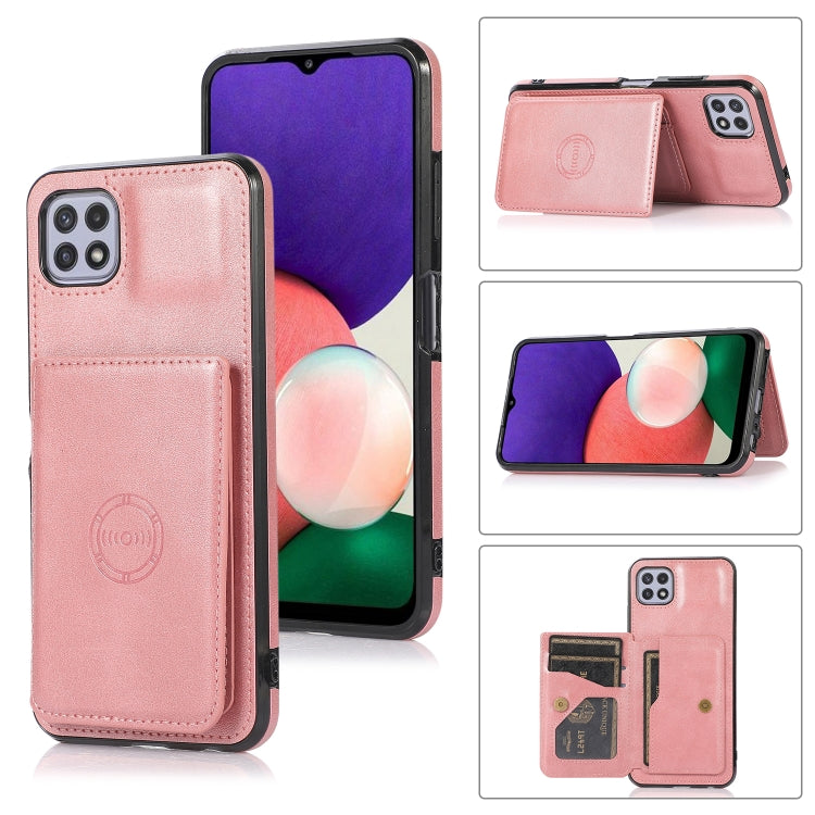 For Samsung Galaxy A22 5G Calf Texture Magnetic Card Bag PU Phone Case