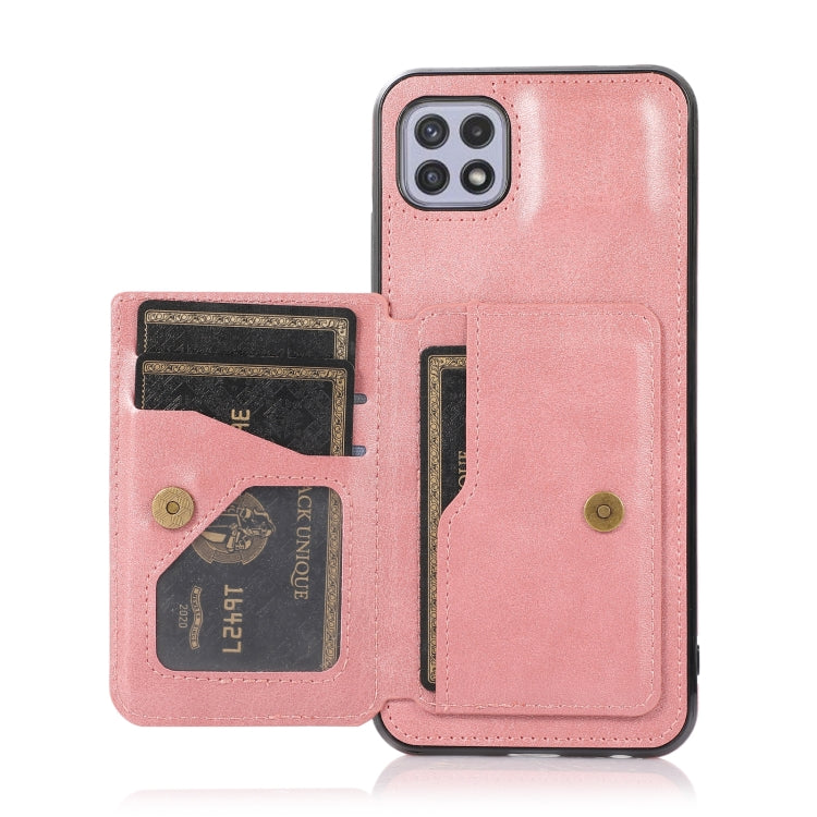 For Samsung Galaxy A22 5G Calf Texture Magnetic Card Bag PU Phone Case