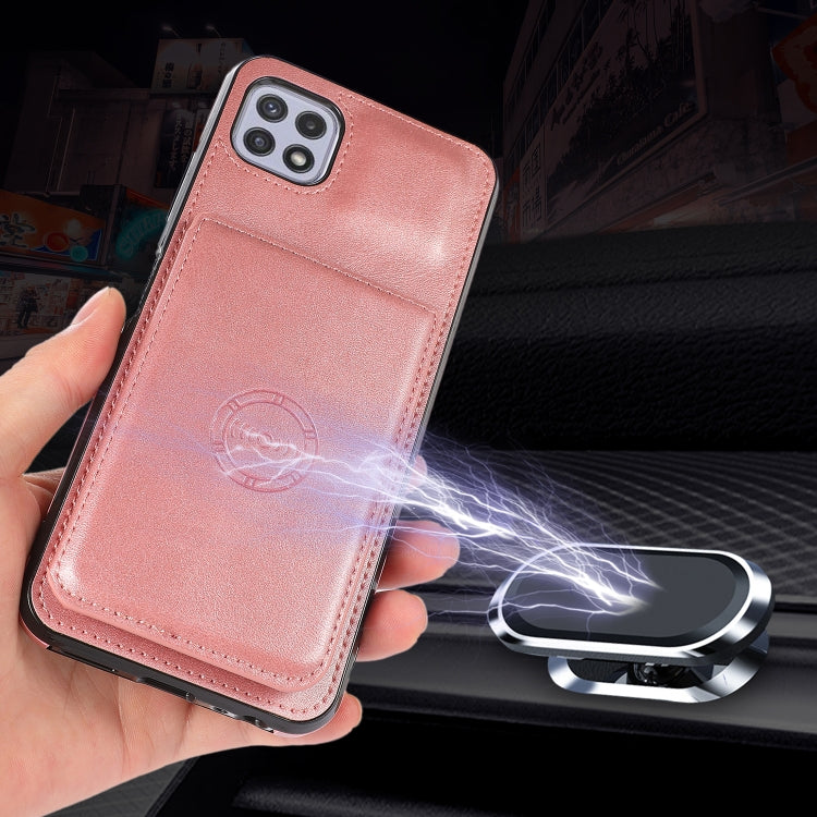 For Samsung Galaxy A22 5G Calf Texture Magnetic Card Bag PU Phone Case