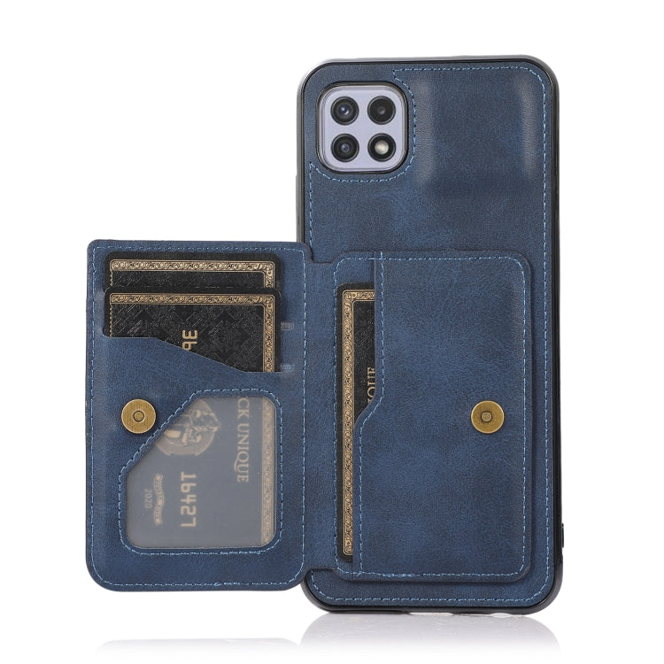 For Samsung Galaxy A22 5G Calf Texture Magnetic Card Bag PU Phone Case
