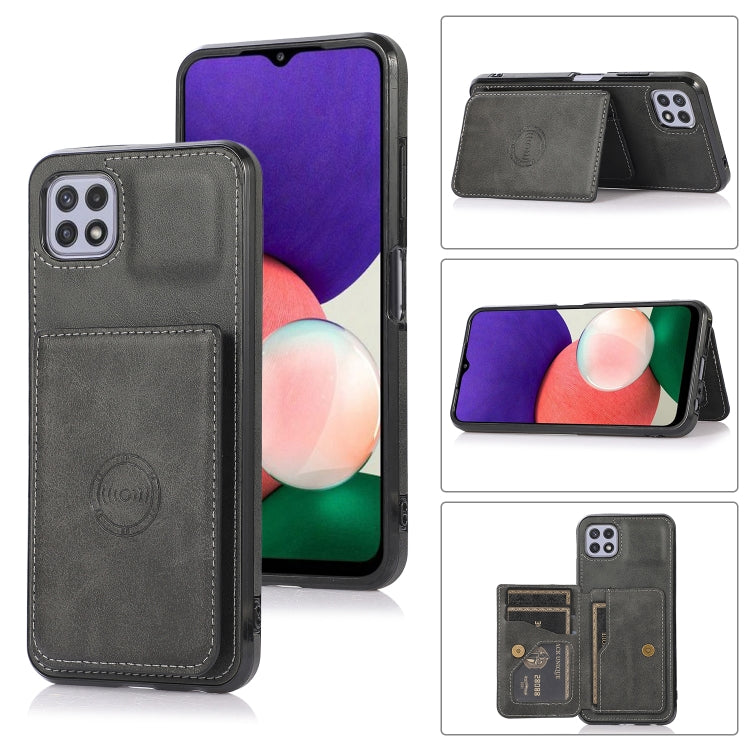 For Samsung Galaxy A22 5G Calf Texture Magnetic Card Bag PU Phone Case