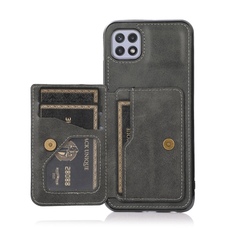 For Samsung Galaxy A22 5G Calf Texture Magnetic Card Bag PU Phone Case
