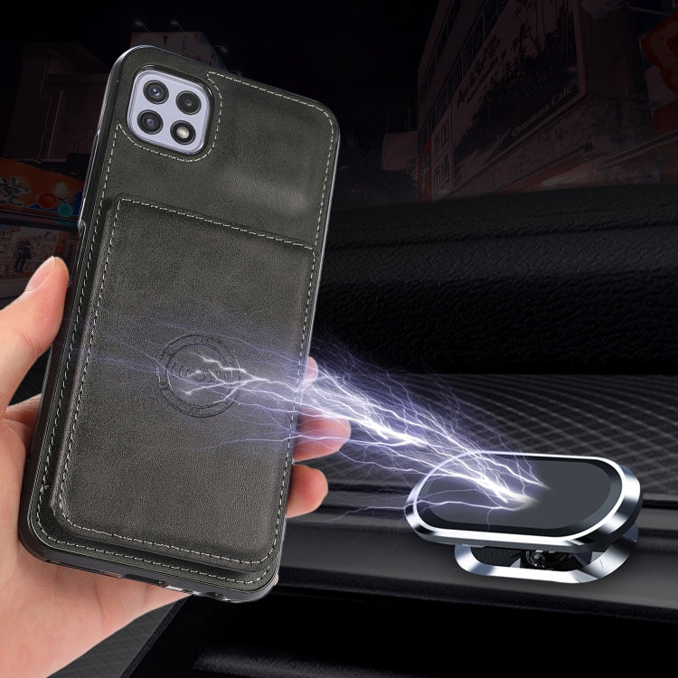 For Samsung Galaxy A22 5G Calf Texture Magnetic Card Bag PU Phone Case