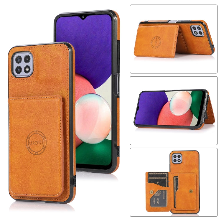 For Samsung Galaxy A22 5G Calf Texture Magnetic Card Bag PU Phone Case