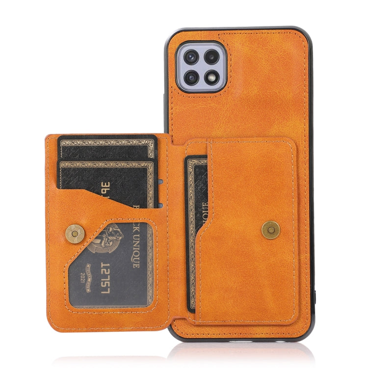 For Samsung Galaxy A22 5G Calf Texture Magnetic Card Bag PU Phone Case
