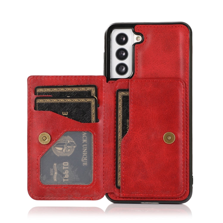 For Samsung Galaxy S21 5G Calf Texture Magnetic Card Bag PU Phone Case