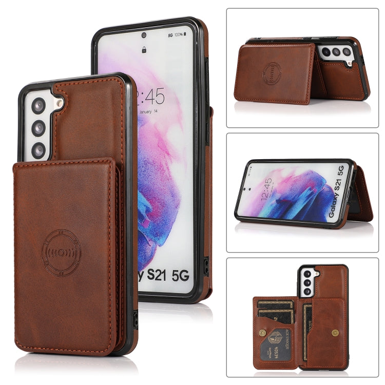 For Samsung Galaxy S21 5G Calf Texture Magnetic Card Bag PU Phone Case