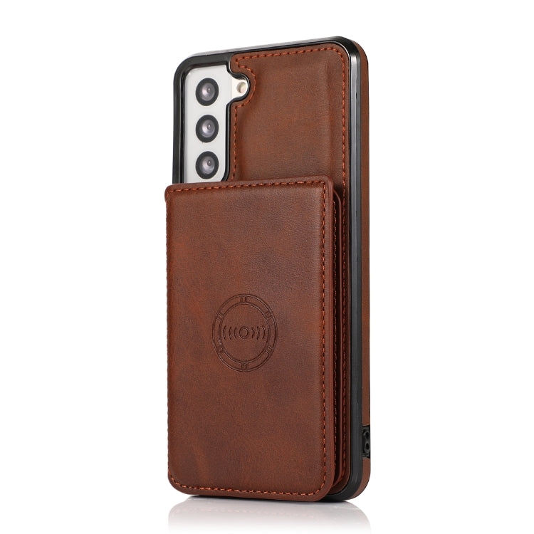 For Samsung Galaxy S21 5G Calf Texture Magnetic Card Bag PU Phone Case