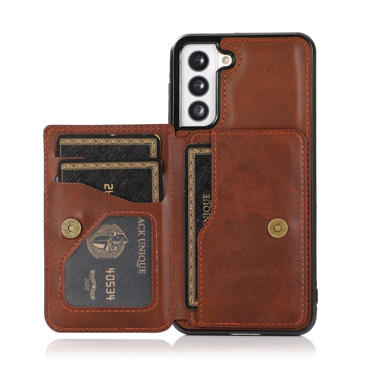 For Samsung Galaxy S21 5G Calf Texture Magnetic Card Bag PU Phone Case