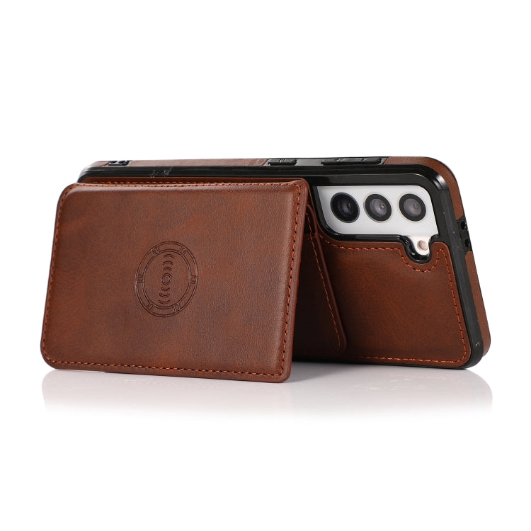 For Samsung Galaxy S21 5G Calf Texture Magnetic Card Bag PU Phone Case