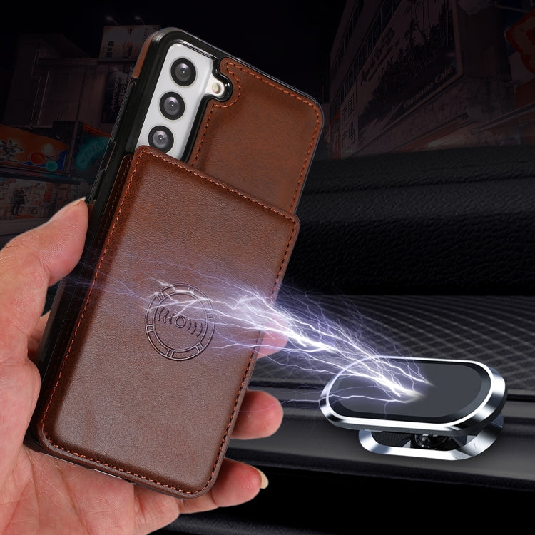 For Samsung Galaxy S21 5G Calf Texture Magnetic Card Bag PU Phone Case