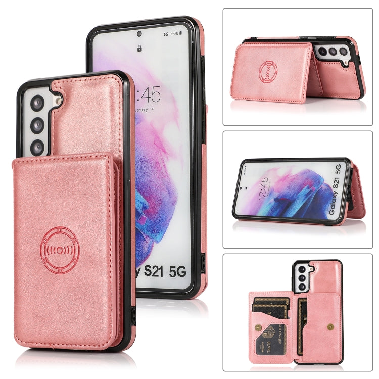 For Samsung Galaxy S21 5G Calf Texture Magnetic Card Bag PU Phone Case