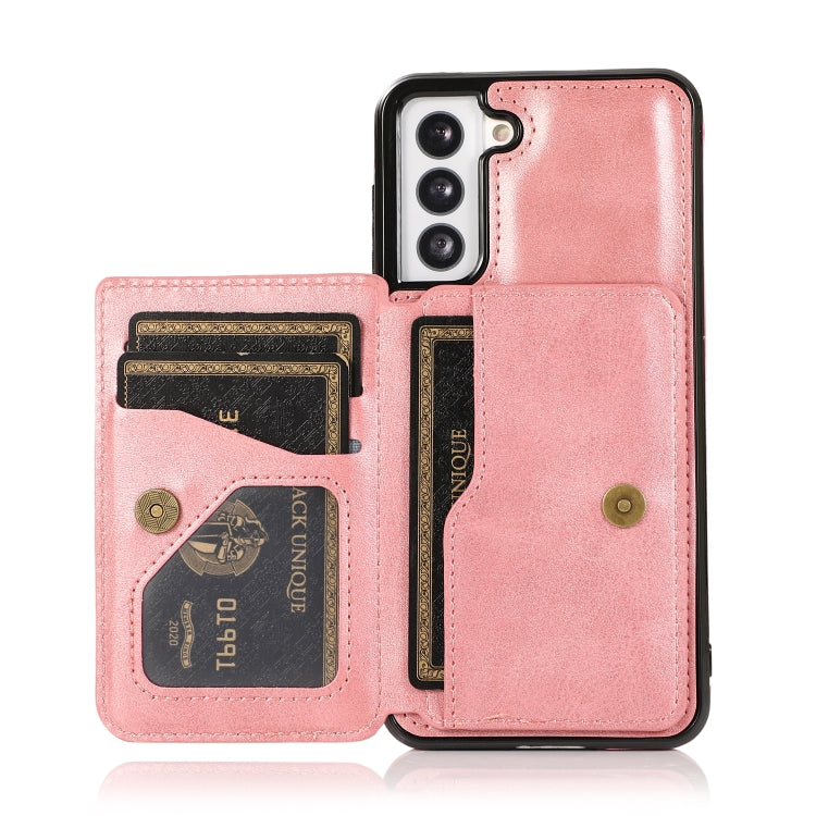 For Samsung Galaxy S21 5G Calf Texture Magnetic Card Bag PU Phone Case