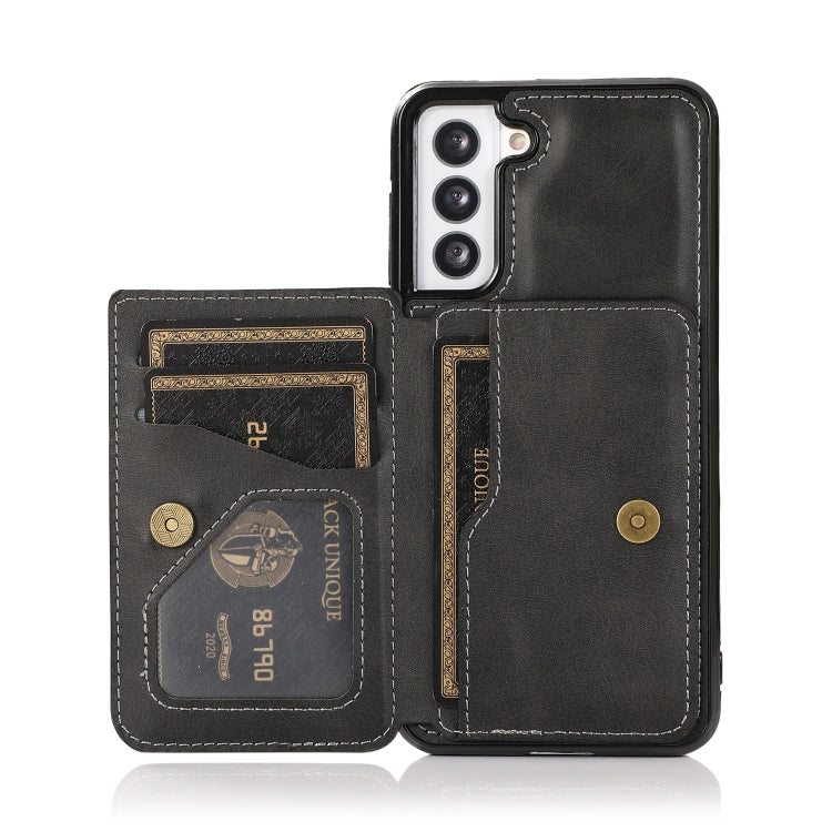 For Samsung Galaxy S21 5G Calf Texture Magnetic Card Bag PU Phone Case