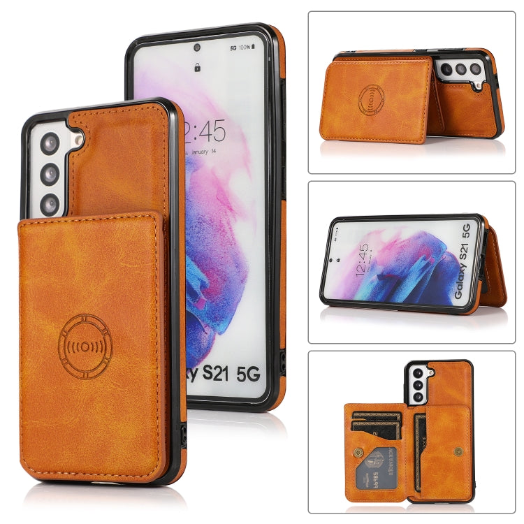 For Samsung Galaxy S21 5G Calf Texture Magnetic Card Bag PU Phone Case