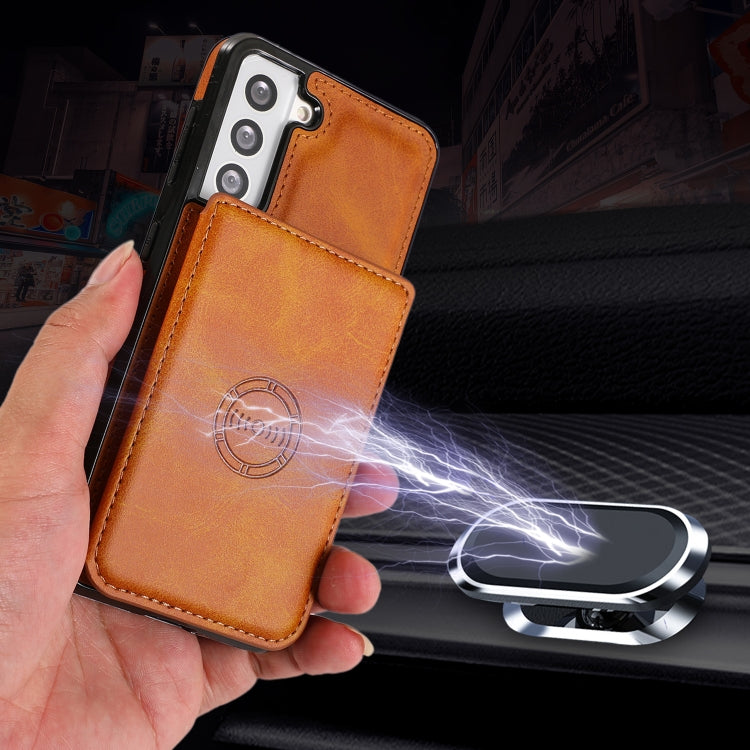For Samsung Galaxy S21 5G Calf Texture Magnetic Card Bag PU Phone Case
