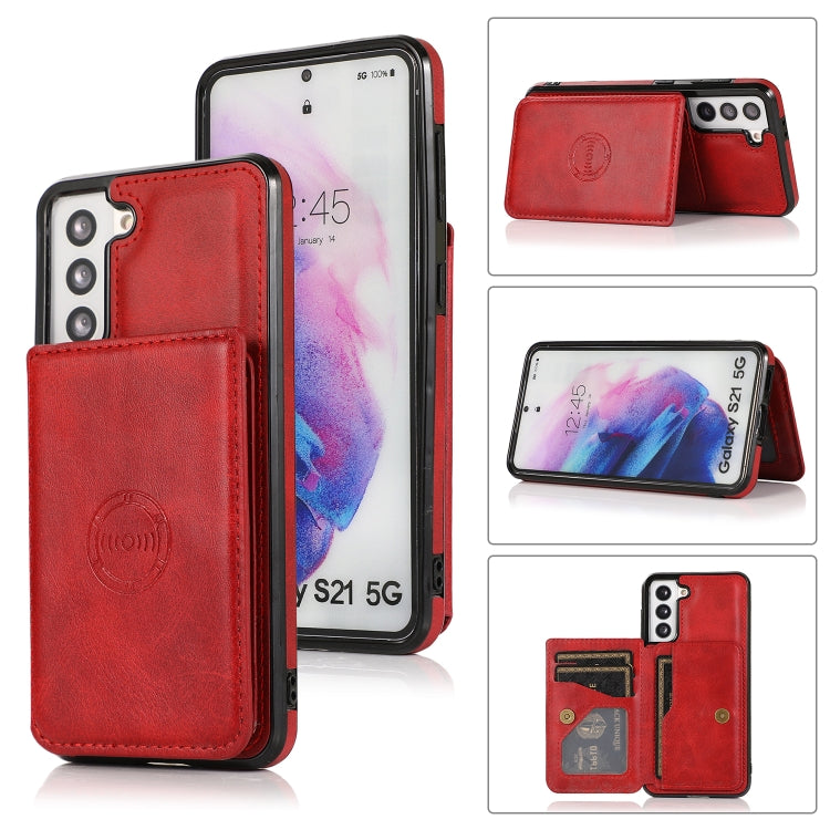For Samsung Galaxy S21+ 5G Calf Texture Magnetic Card Bag PU Phone Case