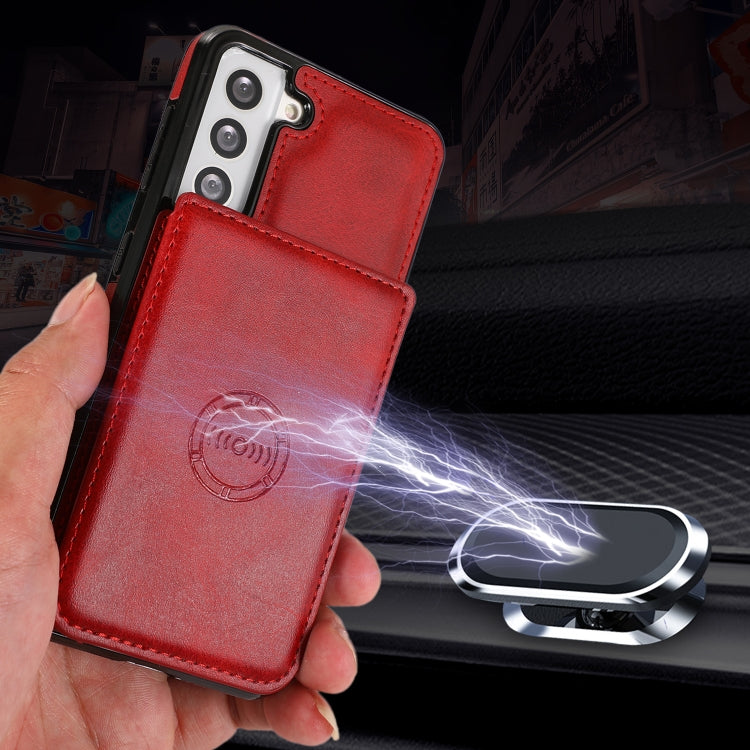 For Samsung Galaxy S21+ 5G Calf Texture Magnetic Card Bag PU Phone Case