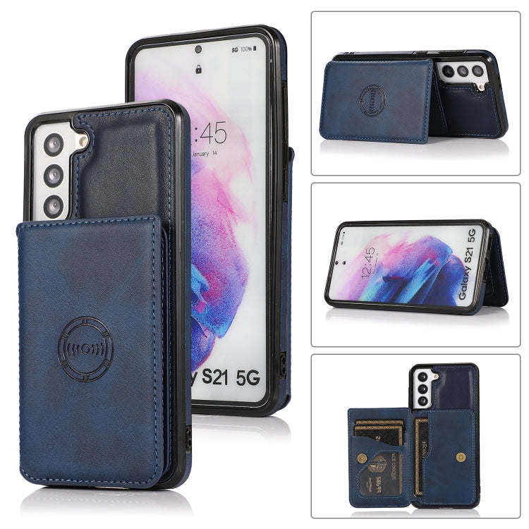 For Samsung Galaxy S21+ 5G Calf Texture Magnetic Card Bag PU Phone Case