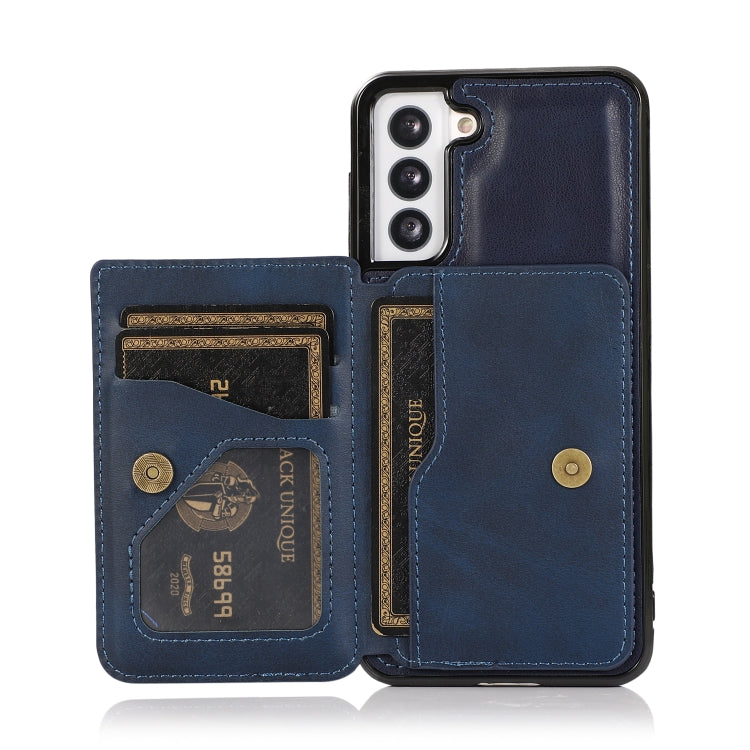 For Samsung Galaxy S21+ 5G Calf Texture Magnetic Card Bag PU Phone Case