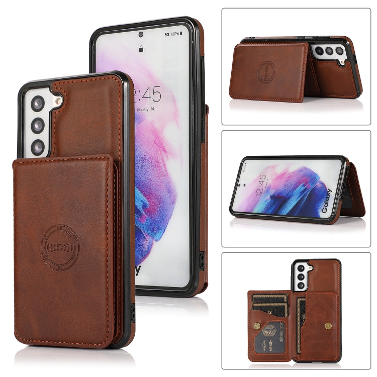 For Samsung Galaxy S21 FE 5G Calf Texture Magnetic Card Bag PU Phone Case
