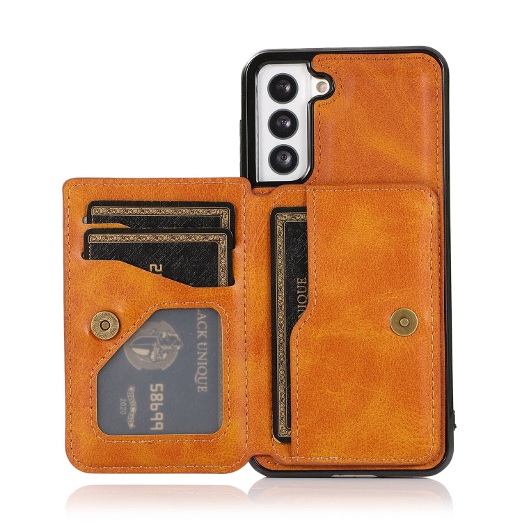 For Samsung Galaxy S21 FE 5G Calf Texture Magnetic Card Bag PU Phone Case