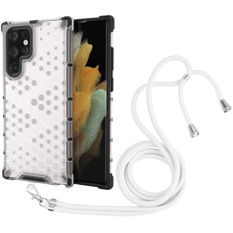 For Samsung Galaxy S22 Ultra 5G Lanyard Honeycomb PC + TPU Case
