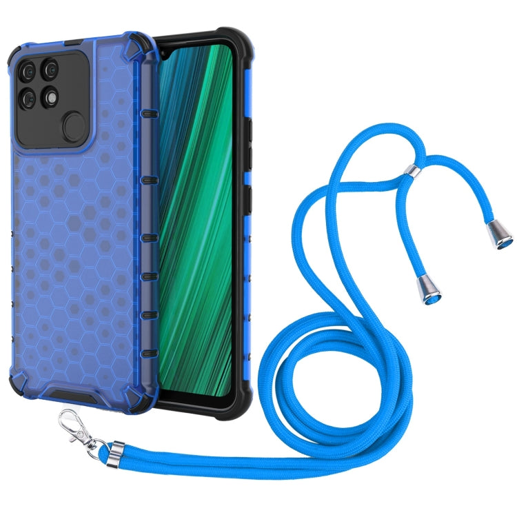 For OPPO Realme Narzo 50A Lanyard Honeycomb PC + TPU Case