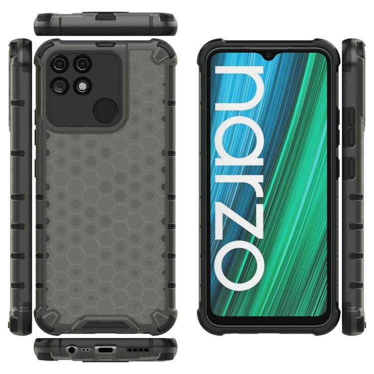 For OPPO Realme Narzo 50A Lanyard Honeycomb PC + TPU Case