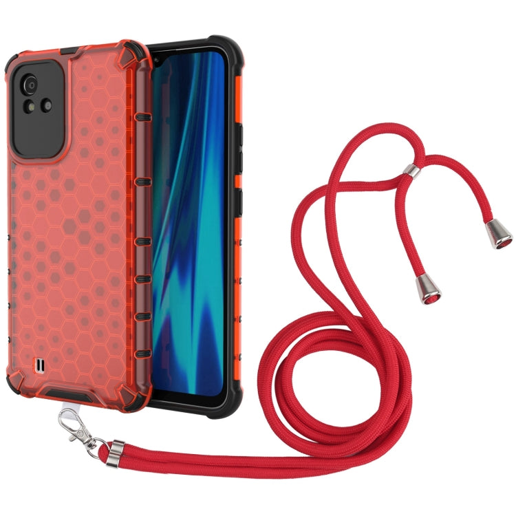 For OPPO Realme Narzo 50i Lanyard Honeycomb PC + TPU Case