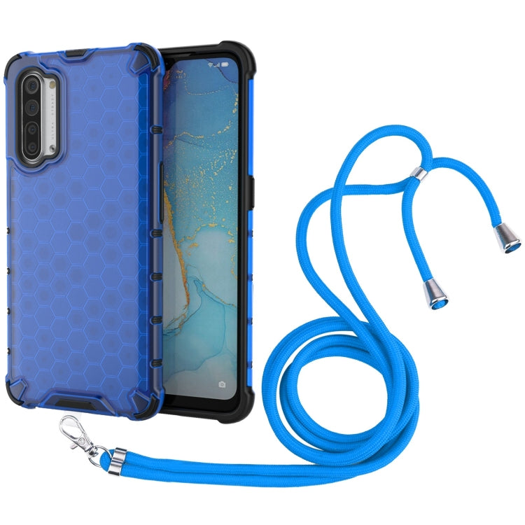For OPPO Reno3 Lanyard Honeycomb PC + TPU Case