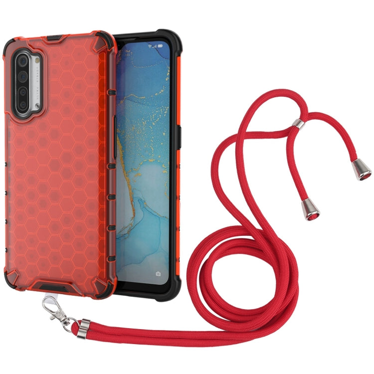 For OPPO Reno3 Lanyard Honeycomb PC + TPU Case