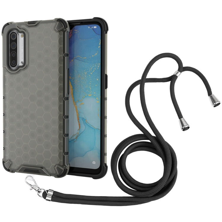 For OPPO Reno3 Lanyard Honeycomb PC + TPU Case