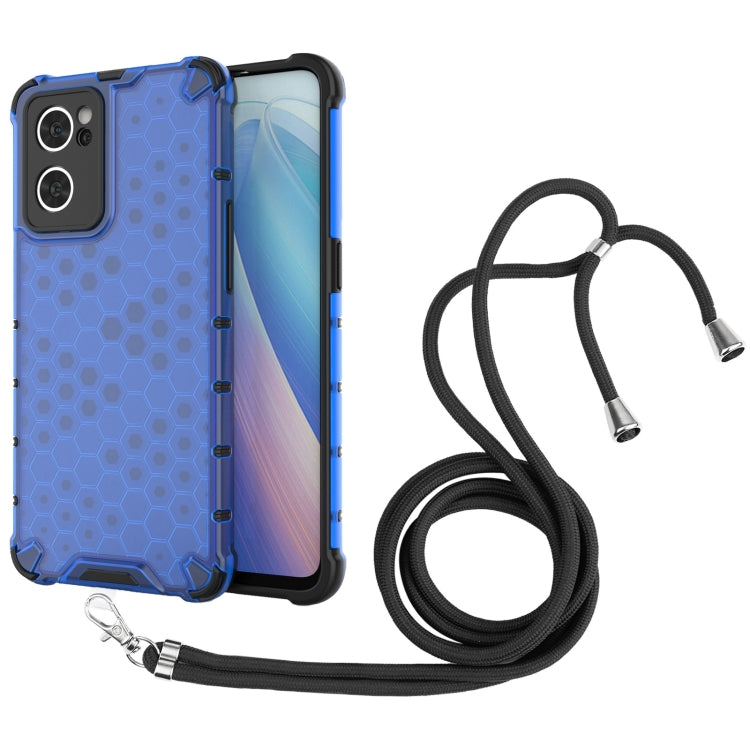 For OPPO Reno7 5G Lanyard Honeycomb PC + TPU Case