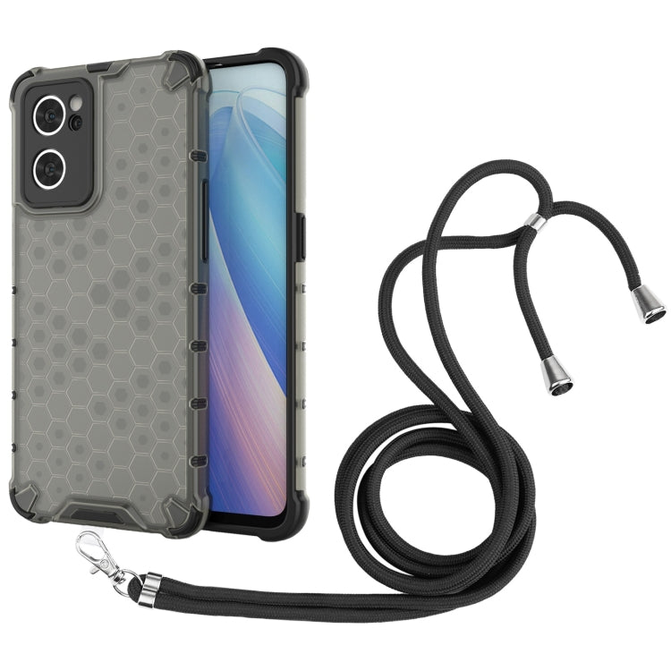 For OPPO Reno7 5G Lanyard Honeycomb PC + TPU Case