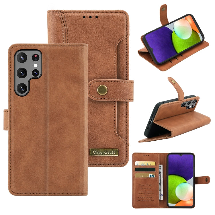 For Samsung Galaxy S22 Ultra 5G Copper Buckle Leather Phone Case