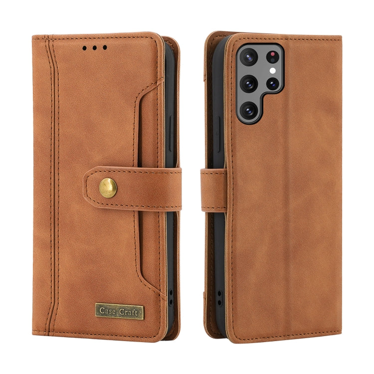 For Samsung Galaxy S22 Ultra 5G Copper Buckle Leather Phone Case