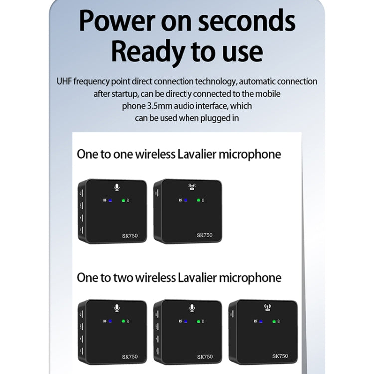 SK750 Type-C Charging One for Two Wireless Lavalier Mini Microphone(Black)