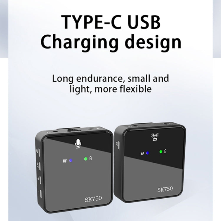 SK750 Type-C Charging One for Two Wireless Lavalier Mini Microphone(Black)