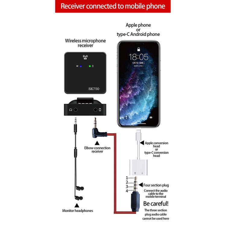 SK750 Type-C Charging One for Two Wireless Lavalier Mini Microphone(Black)