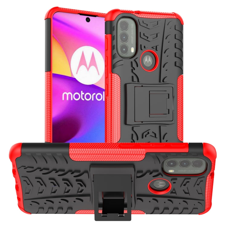 For Motorola Moto E40 Tire Texture TPU + PC Phone Case with Holder