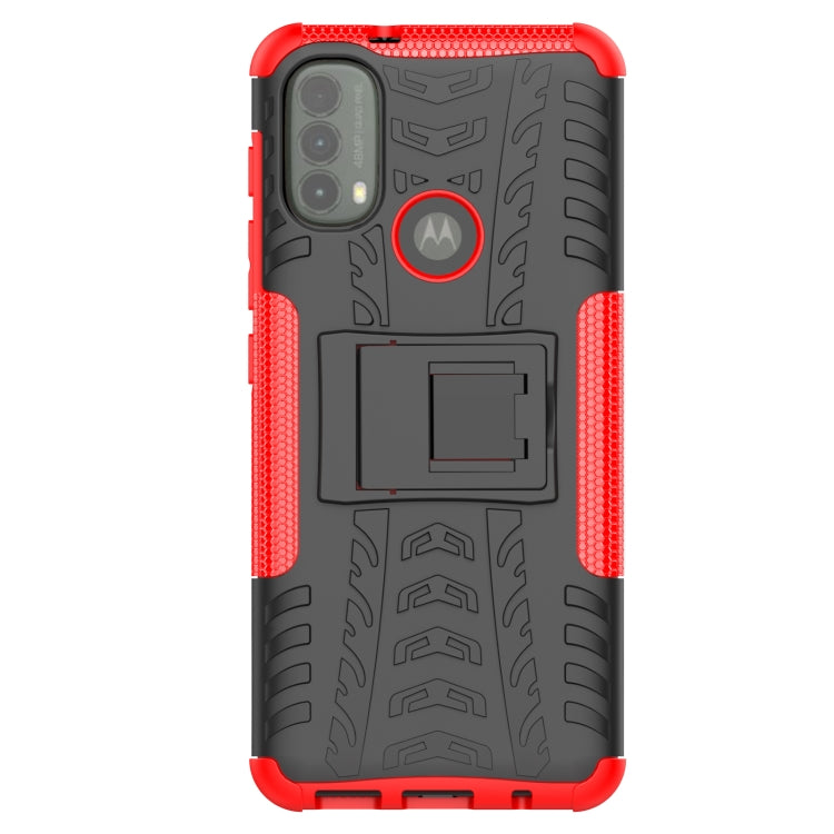 For Motorola Moto E40 Tire Texture TPU + PC Phone Case with Holder