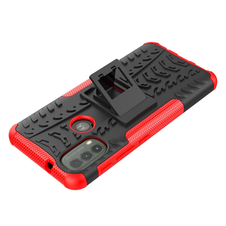 For Motorola Moto E40 Tire Texture TPU + PC Phone Case with Holder