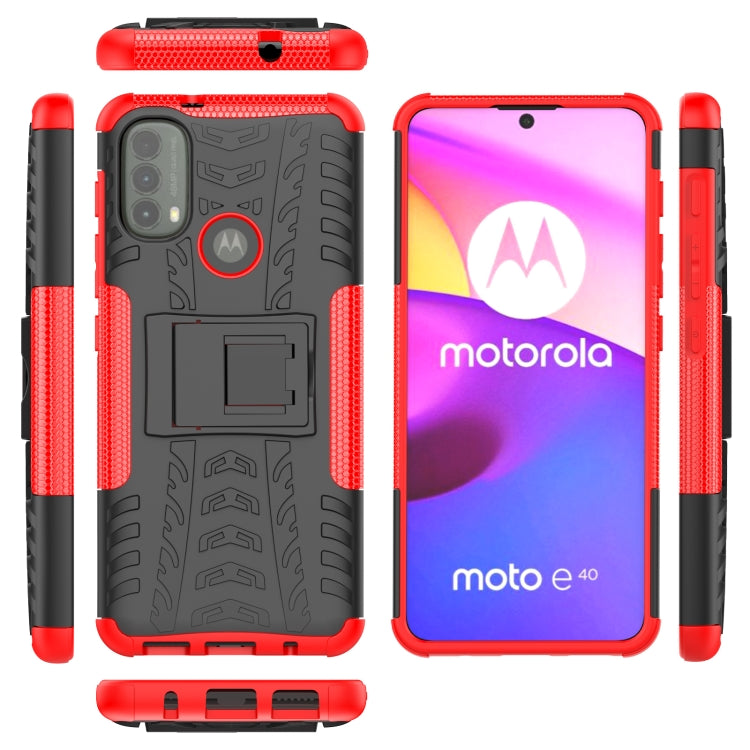 For Motorola Moto E40 Tire Texture TPU + PC Phone Case with Holder