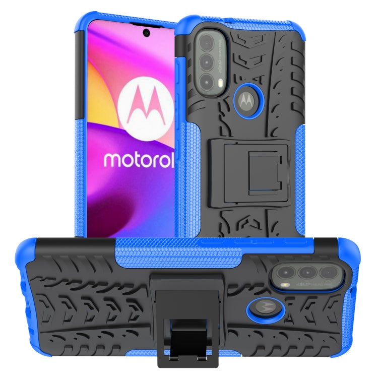 For Motorola Moto E40 Tire Texture TPU + PC Phone Case with Holder