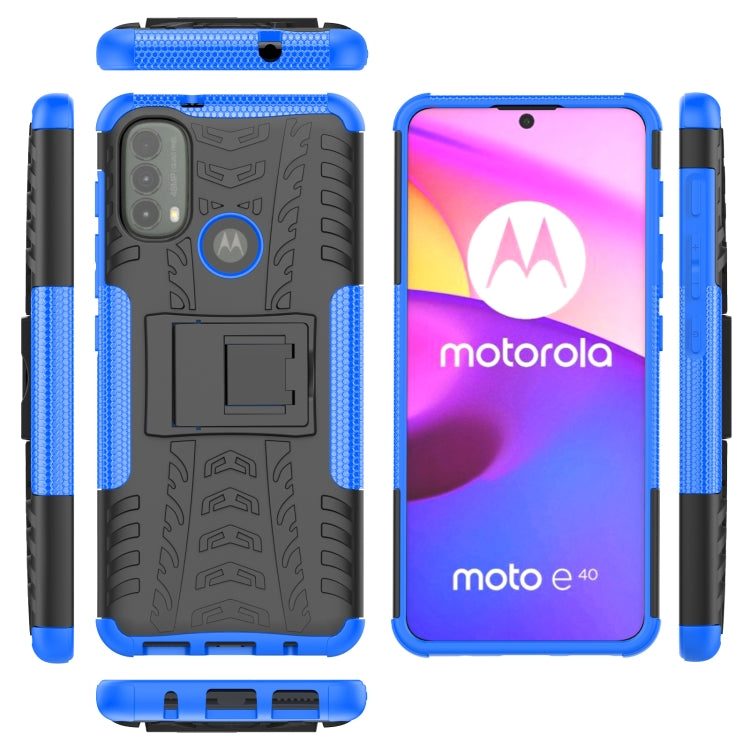 For Motorola Moto E40 Tire Texture TPU + PC Phone Case with Holder