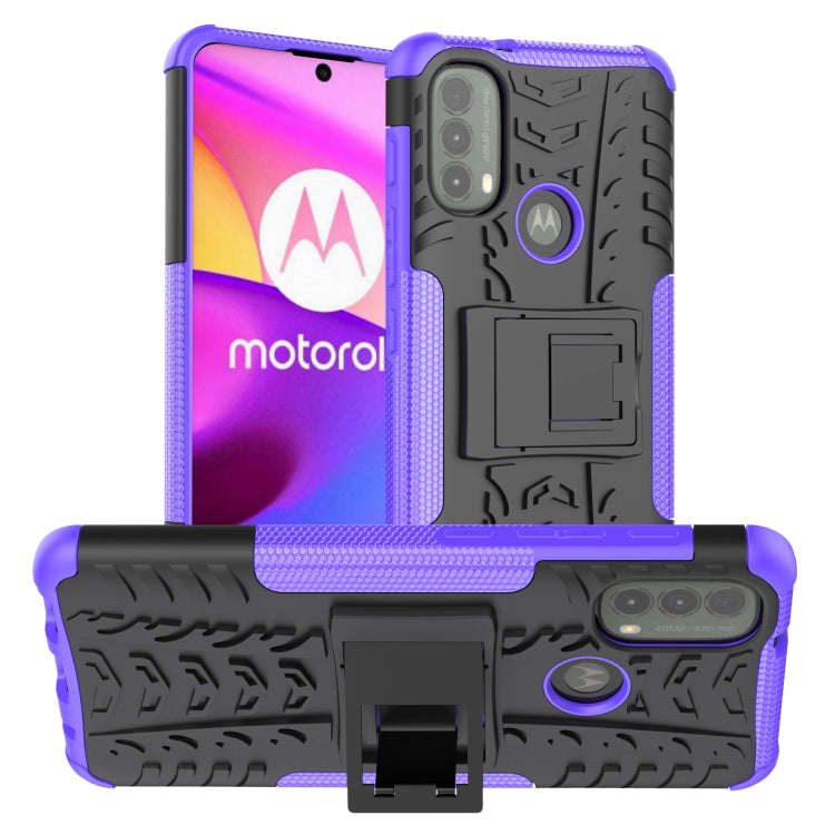 For Motorola Moto E40 Tire Texture TPU + PC Phone Case with Holder