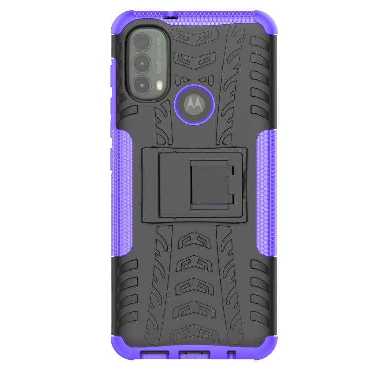 For Motorola Moto E40 Tire Texture TPU + PC Phone Case with Holder