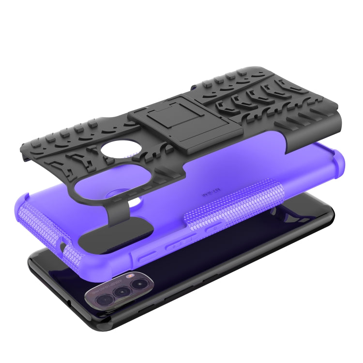 For Motorola Moto E40 Tire Texture TPU + PC Phone Case with Holder